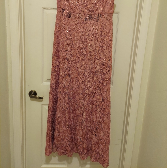 David's Bridal, SZ 18, Pink/Gold Sequined Formal Gown - Picture 3 of 4